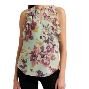 Ralph Lauren Floral Ruffle Blouse - Purple and Cream